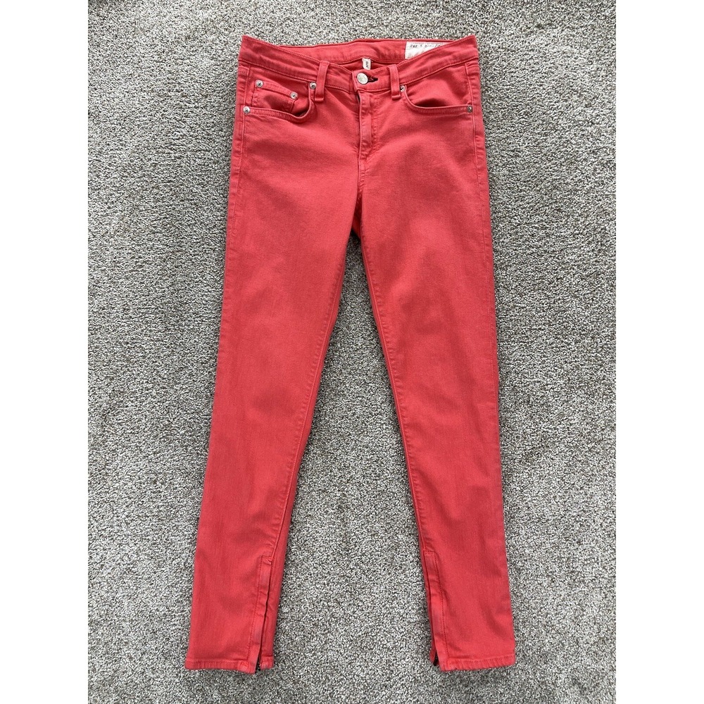 Rag & Bone Jeans Womens 27 Pink Flamingo Zipper Capri Ankle Crop Midrise Stretch